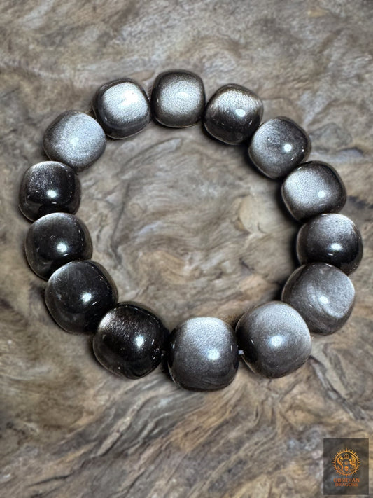 Bracelet en obsidienne argentée - Qualité exceptionnelle