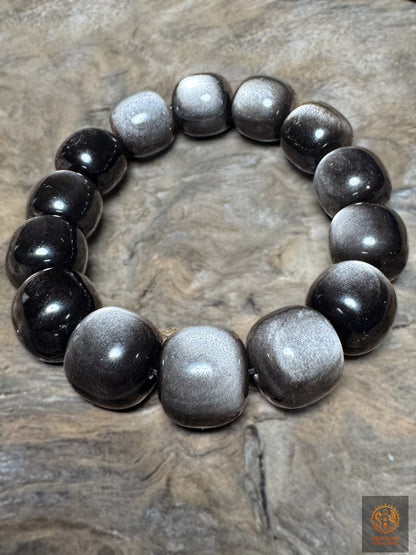 Bracelet en obsidienne argentée - Qualité exceptionnelle