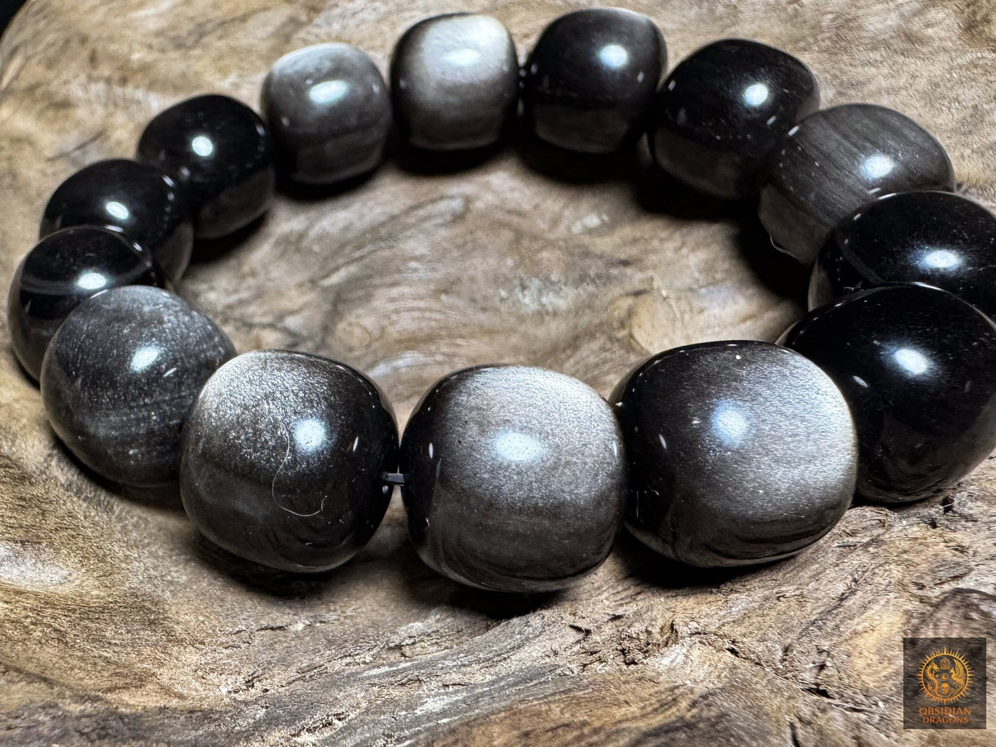 Bracelet en obsidienne argentée - Qualité exceptionnelle
