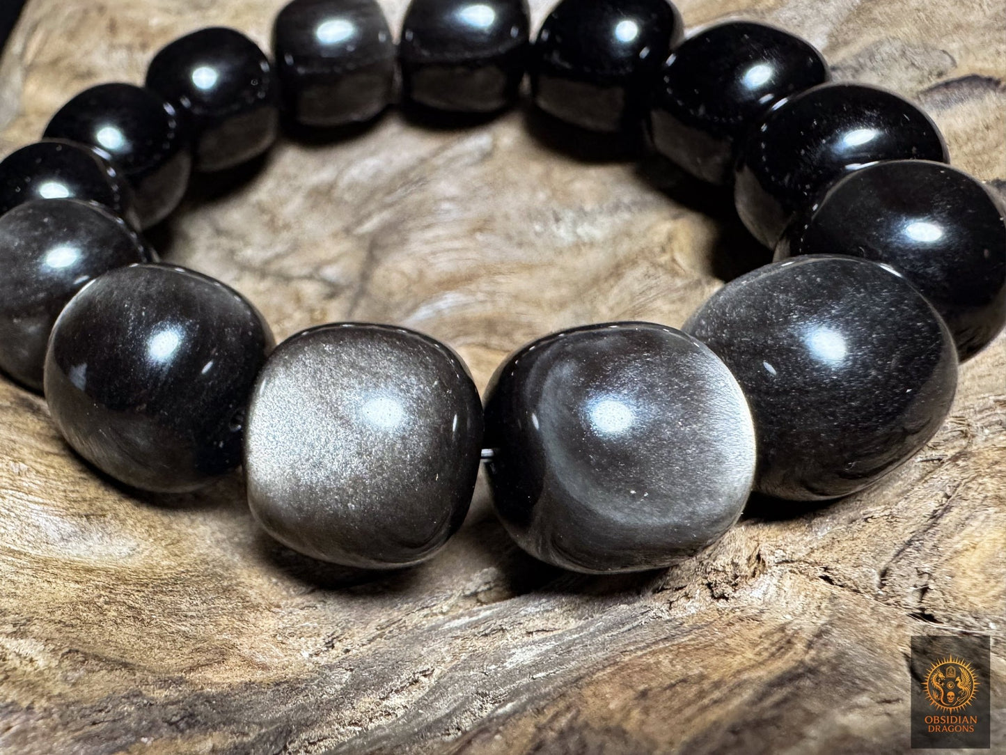 Bracelet en obsidienne argentée - Qualité exceptionnelle