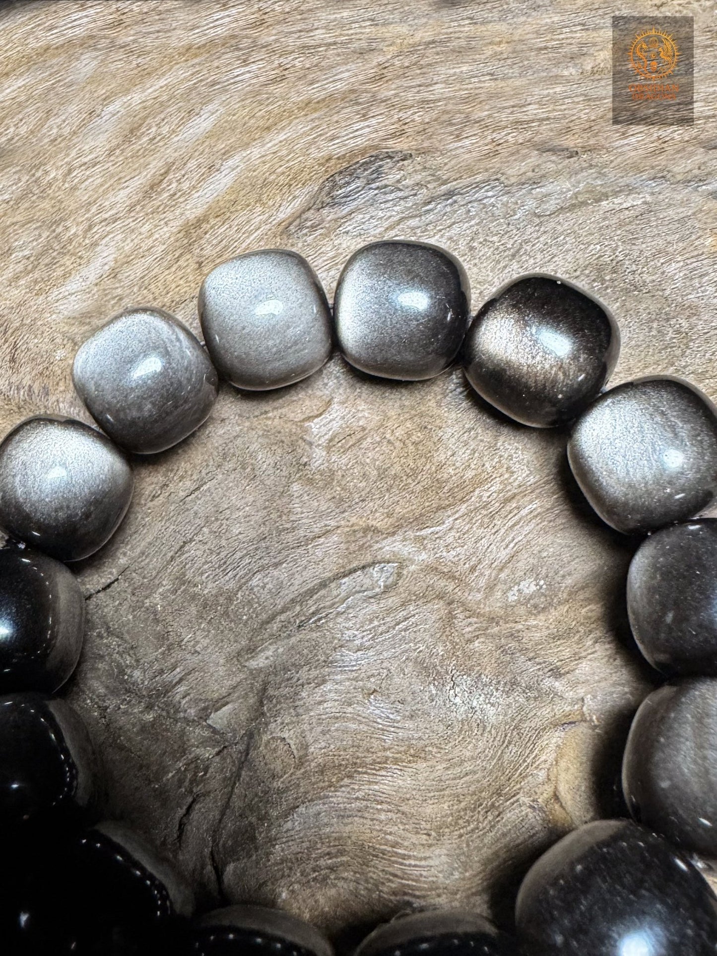 Bracelet en obsidienne argentée - Qualité exceptionnelle