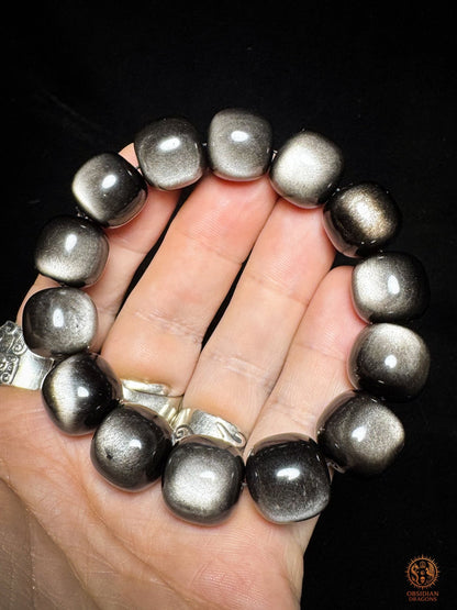 Bracelet en obsidienne argentée - Qualité exceptionnelle