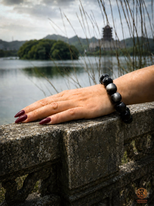 Bracelet en obsidienne argentée - Qualité exceptionnelle