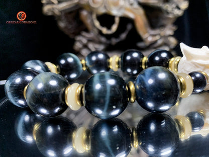 Bracelet Dragon Bois de Cerf - perles d'oeil de faucon | obsidian dragons