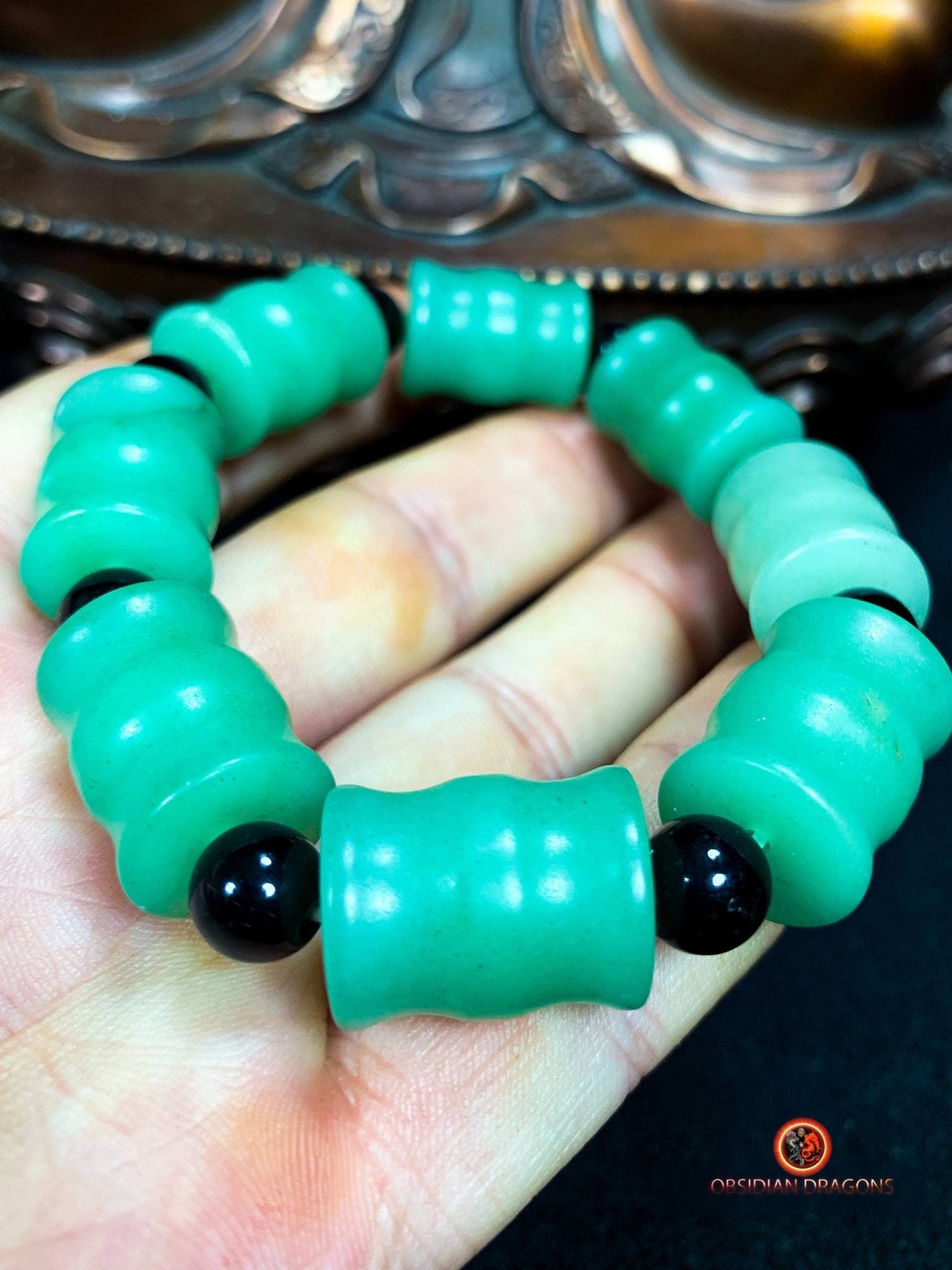 bracelet en jade néphrite naturel- taille bambou | obsidian dragons