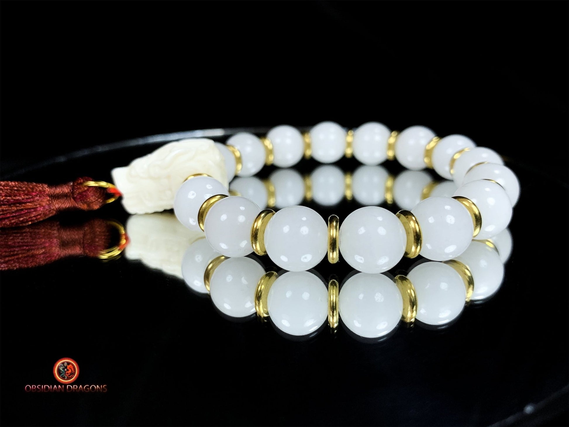 Bracelet en jade blanc- protection du dragon | obsidian dragons