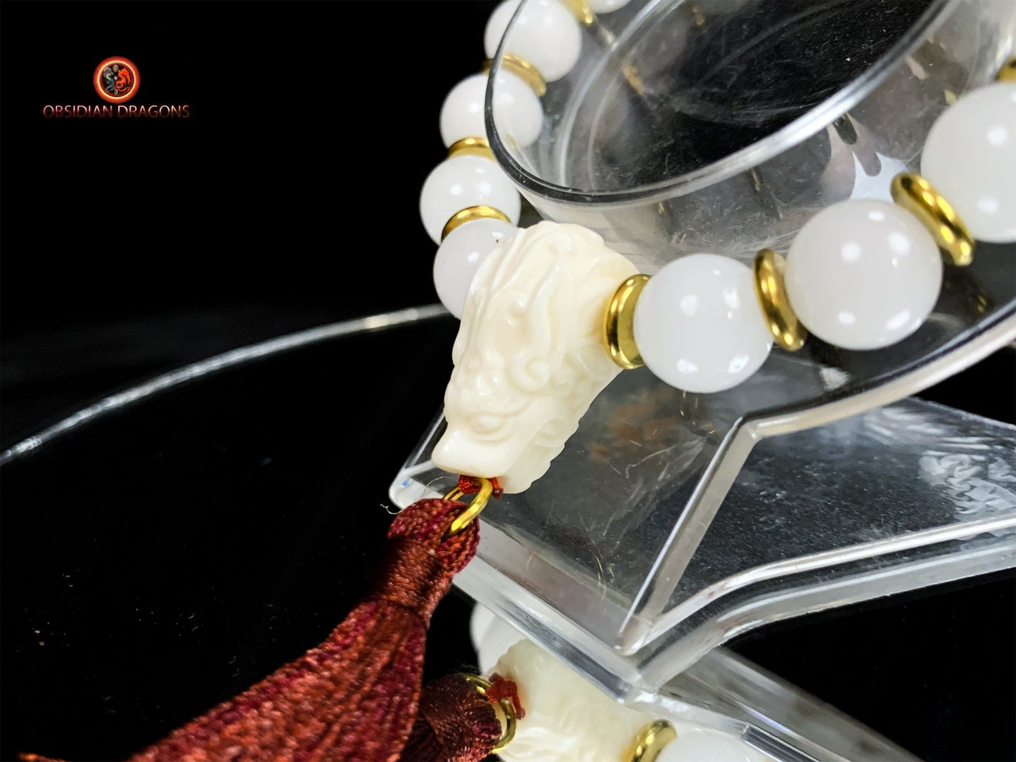 Bracelet en jade blanc- protection du dragon | obsidian dragons