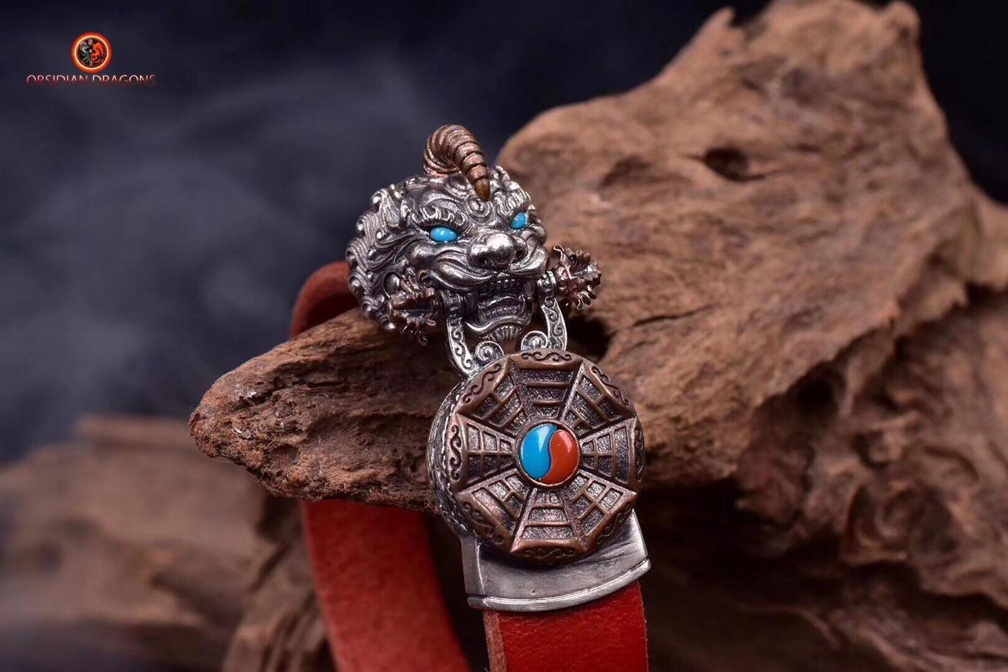 Bracelet Pixiu en Argent- Cuir - Gardien de la Fortune | obsidian dragons