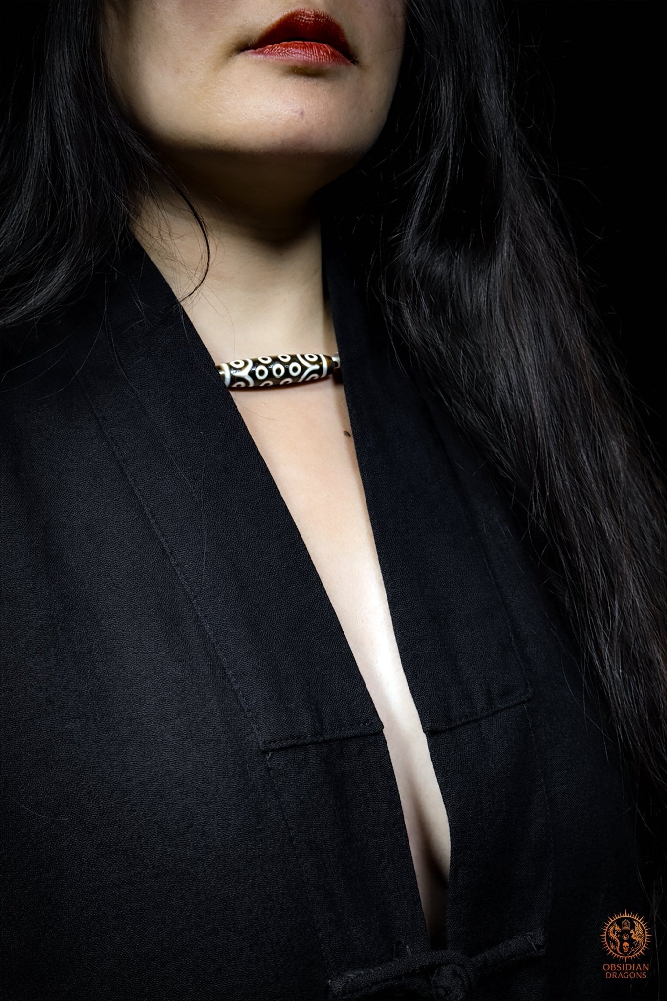 Collier DZI à 21 yeux – Perle du ciel tibétaine authentique - obsidian dragons