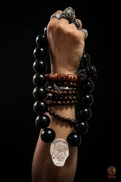 Collier mala crâne de cristal XXL – 18 perles d’ébène