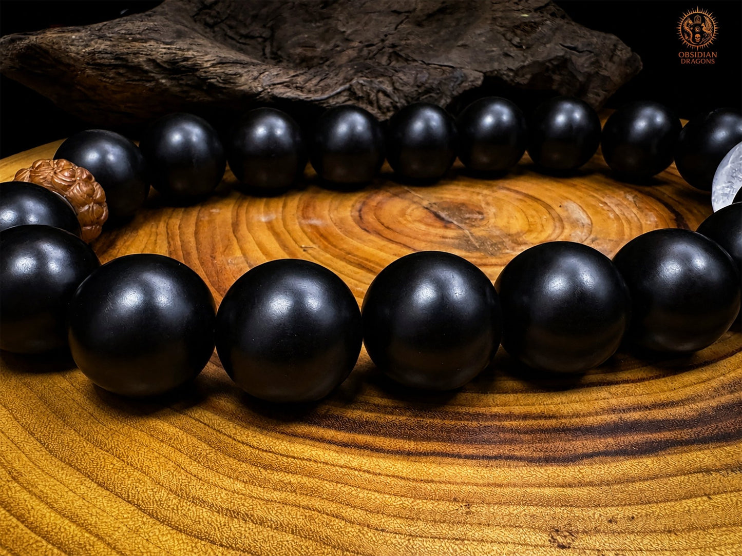 Collier mala crâne de cristal XXL – 18 perles d’ébène