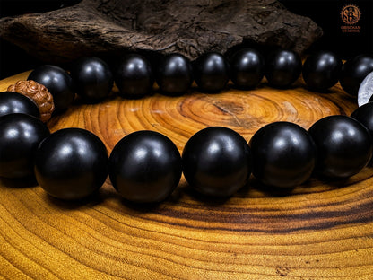 Collier mala crâne de cristal XXL – 18 perles d’ébène