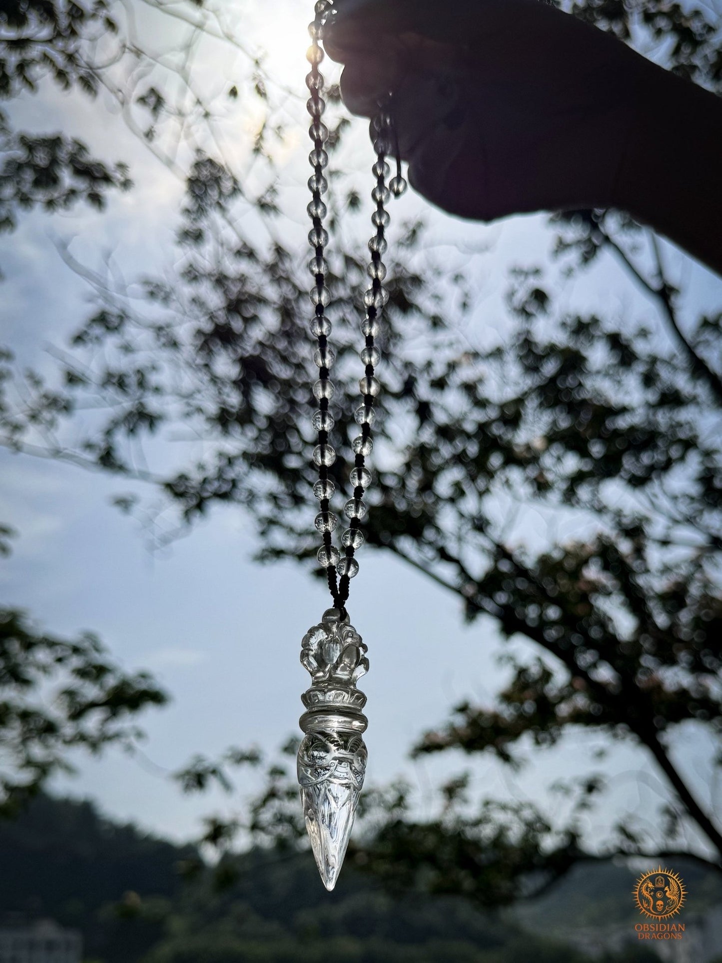 Collier phurba en cristal de roche - Talisman de protection