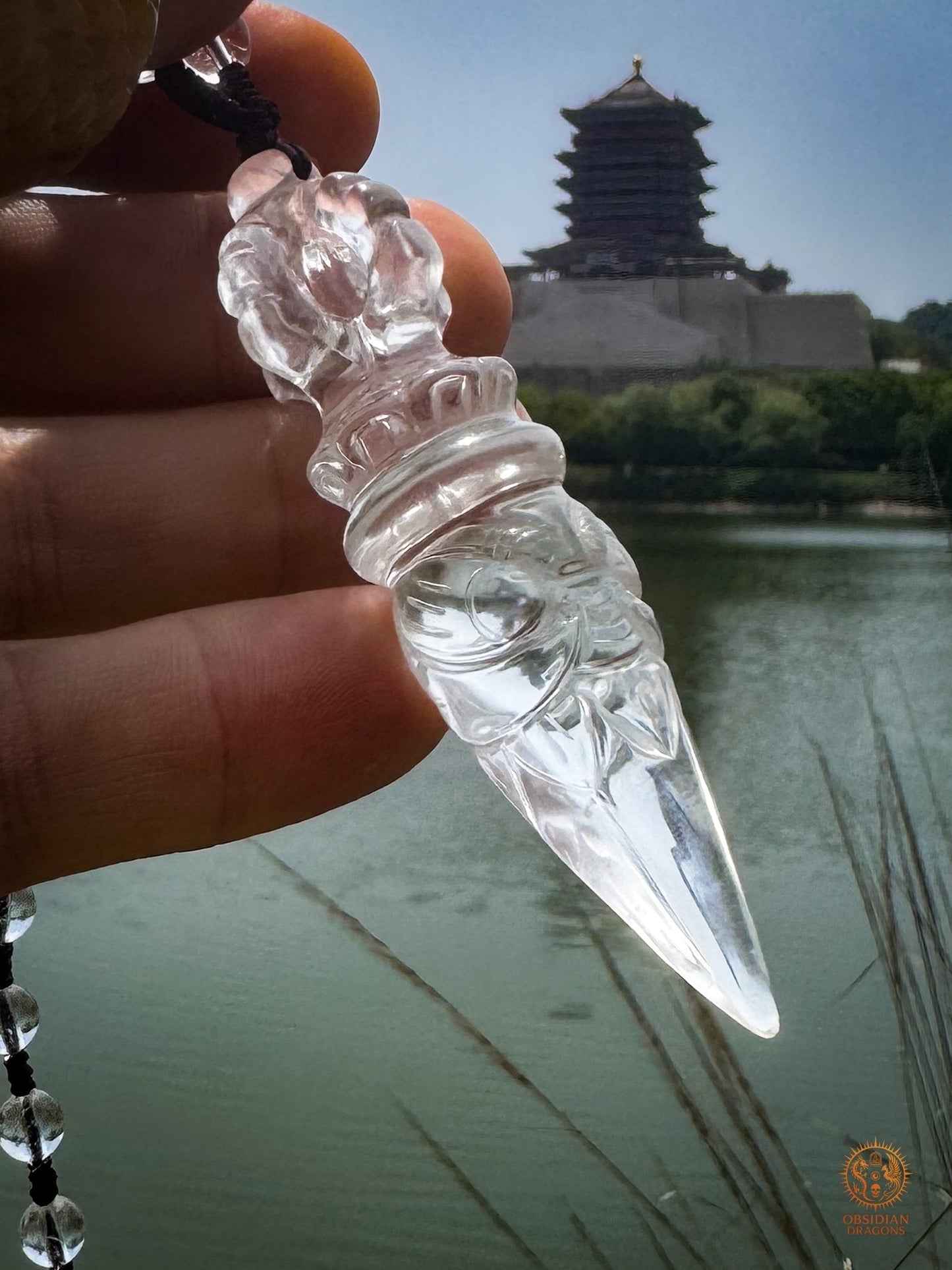 Collier phurba en cristal de roche - Talisman de protection