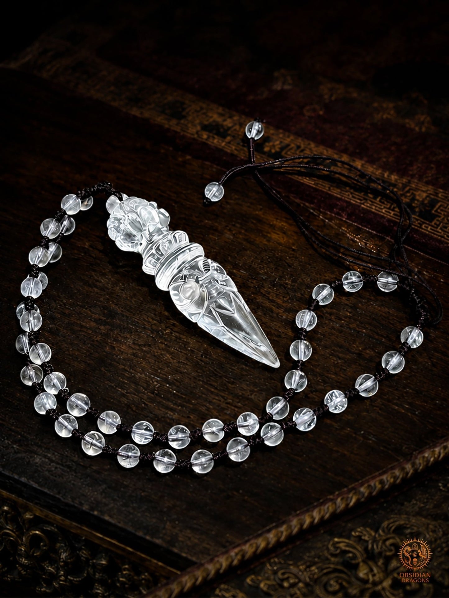 Collier phurba en cristal de roche - Talisman de protection