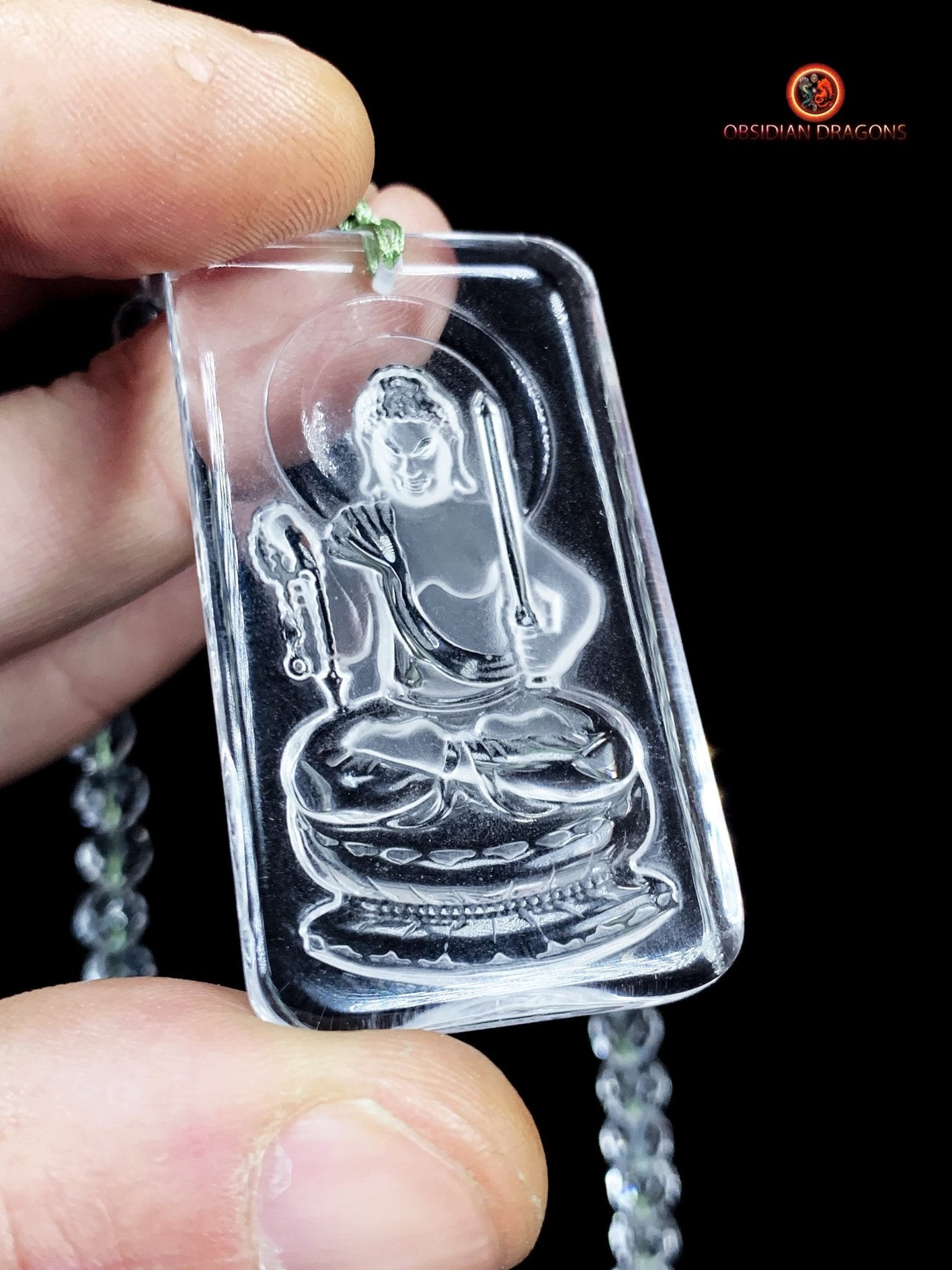 collier bouddhiste en cristal de roche gemme - Bouddha Acala | obsidian dragons