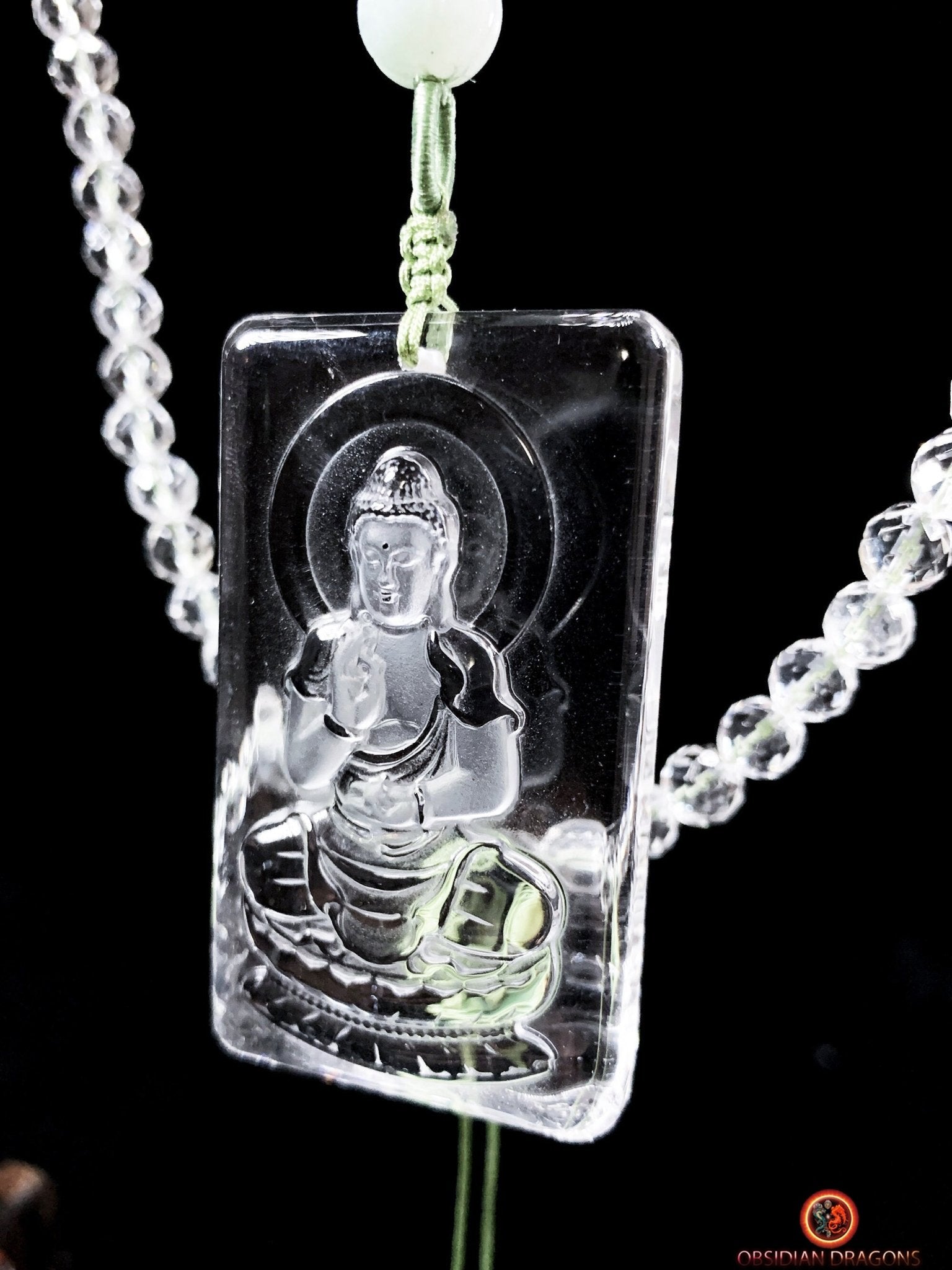 collier bouddhiste en cristal de roche gemme - bouddha Amitabha | obsidian dragons