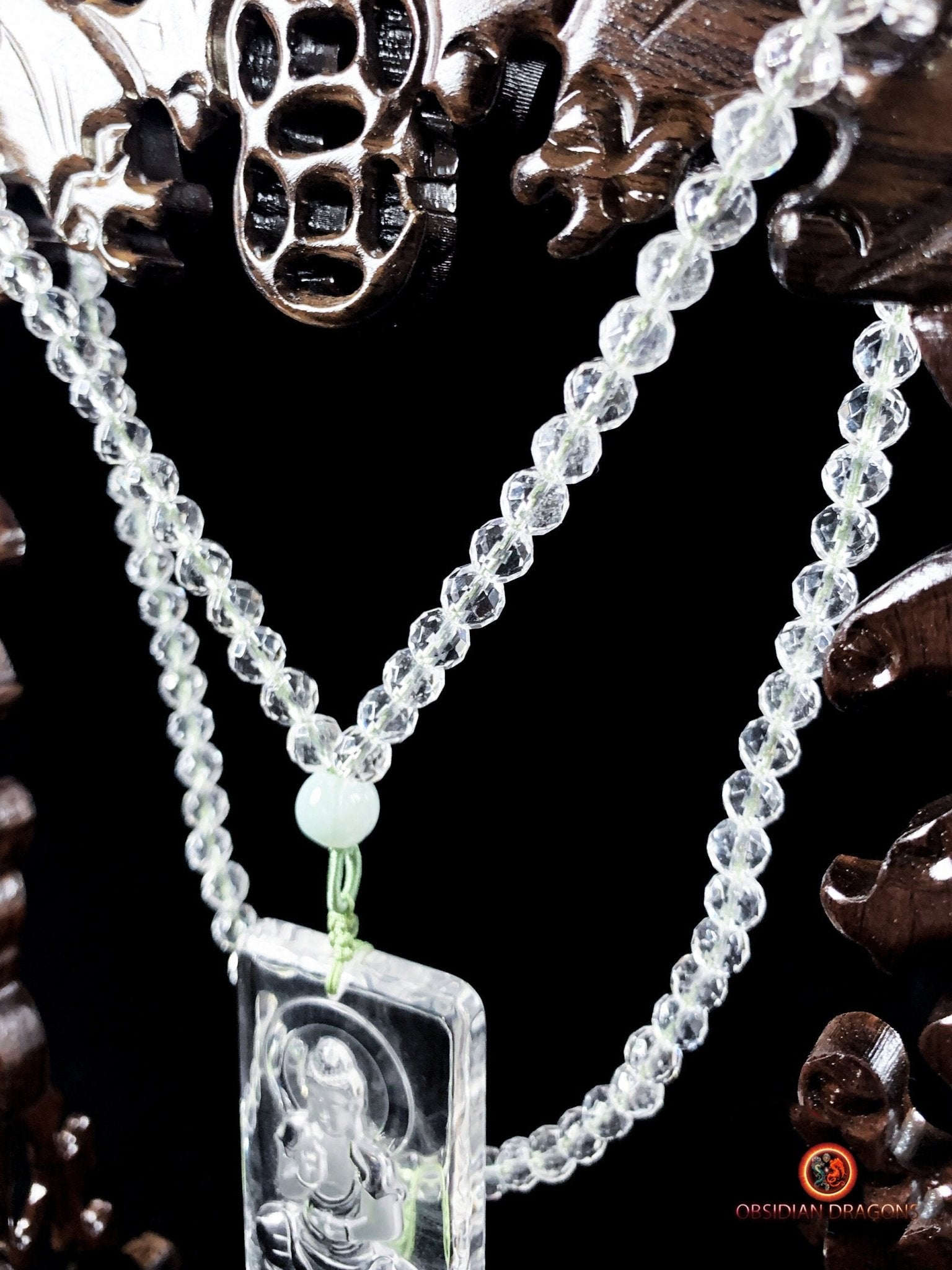 collier bouddhiste en cristal de roche gemme - bouddha Amitabha | obsidian dragons