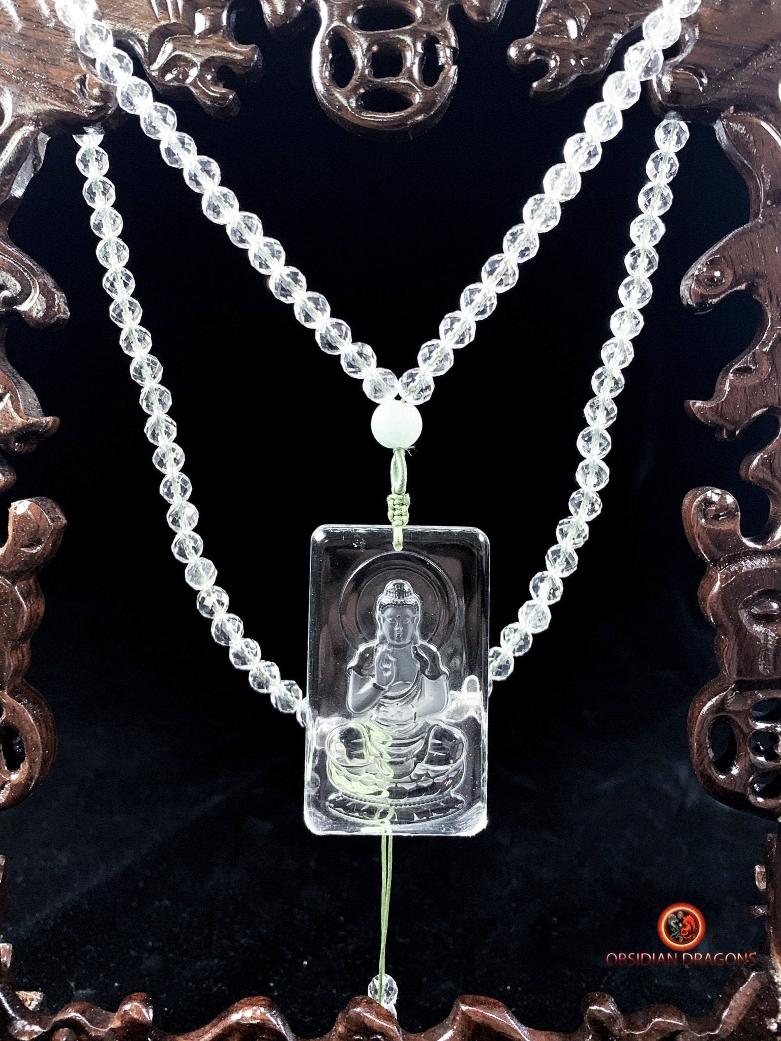collier bouddhiste en cristal de roche gemme - bouddha Amitabha | obsidian dragons