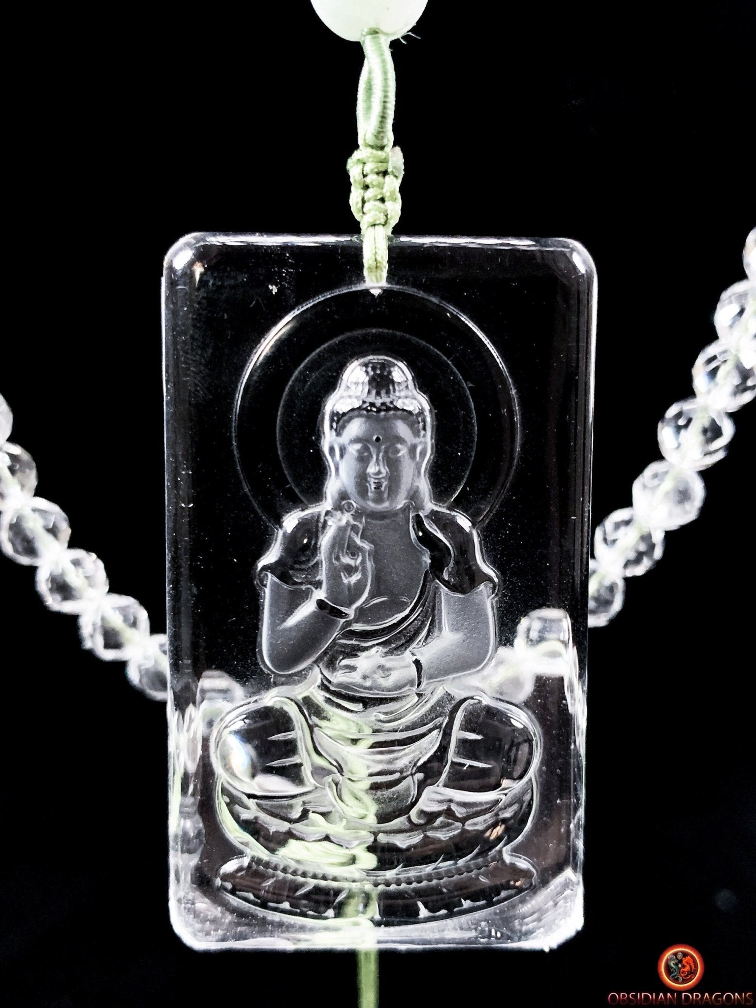 collier bouddhiste en cristal de roche gemme - bouddha Amitabha | obsidian dragons
