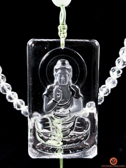 collier bouddhiste en cristal de roche gemme - bouddha Amitabha | obsidian dragons