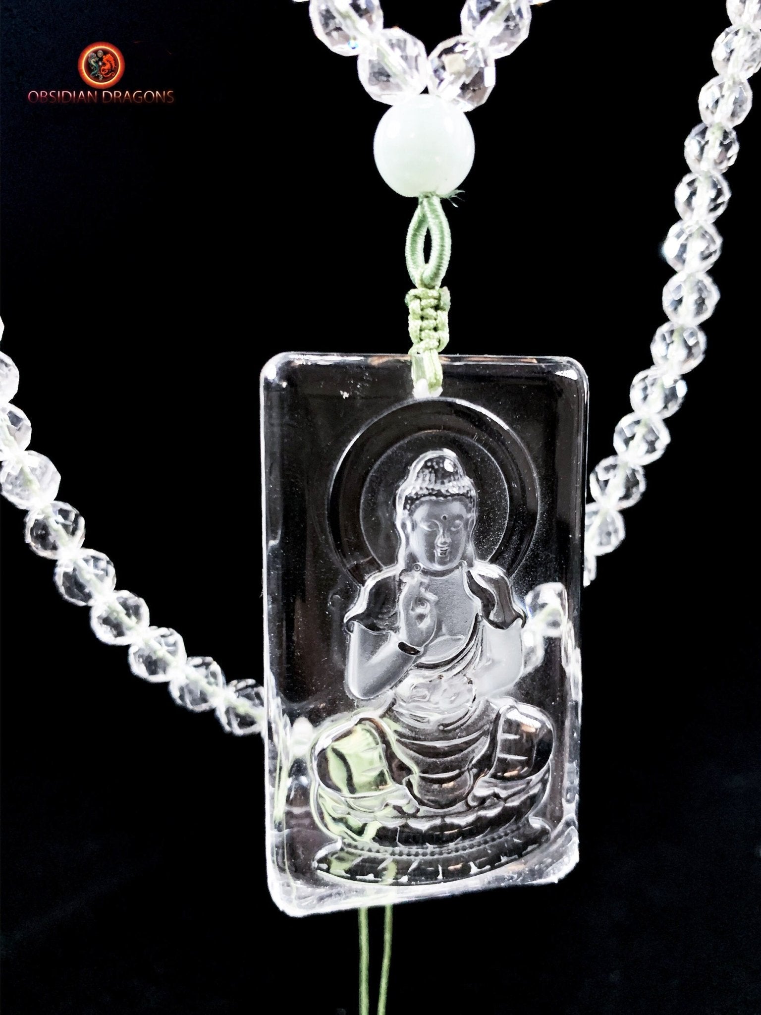 collier bouddhiste en cristal de roche gemme - bouddha Amitabha | obsidian dragons