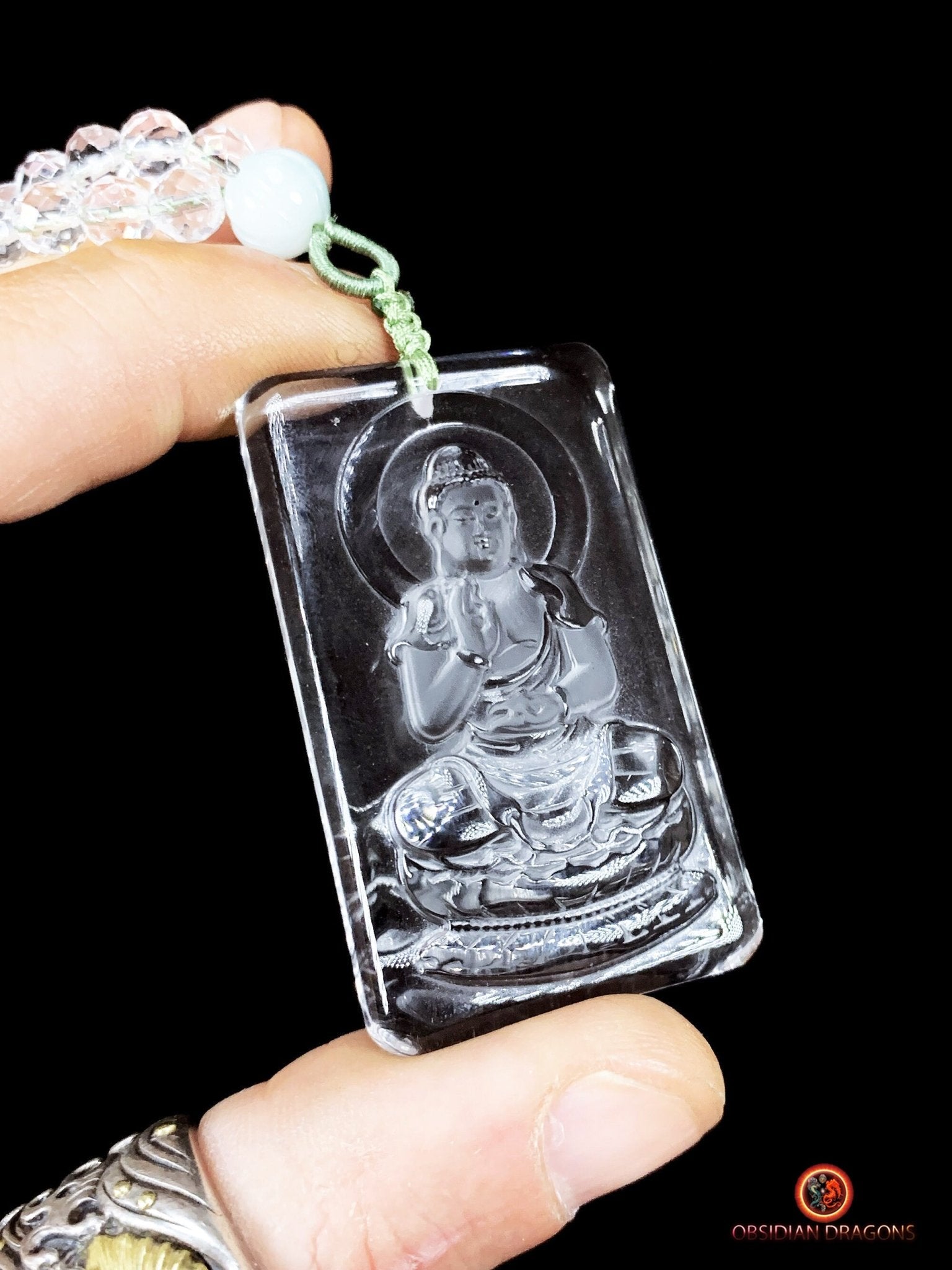 collier bouddhiste en cristal de roche gemme - bouddha Amitabha | obsidian dragons