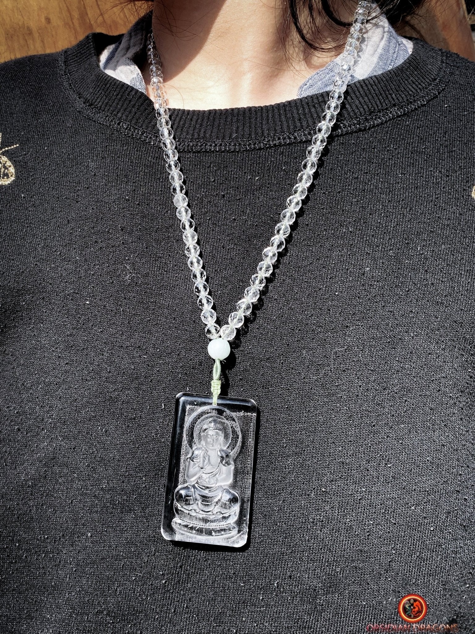 collier bouddhiste en cristal de roche gemme - bouddha Amitabha | obsidian dragons