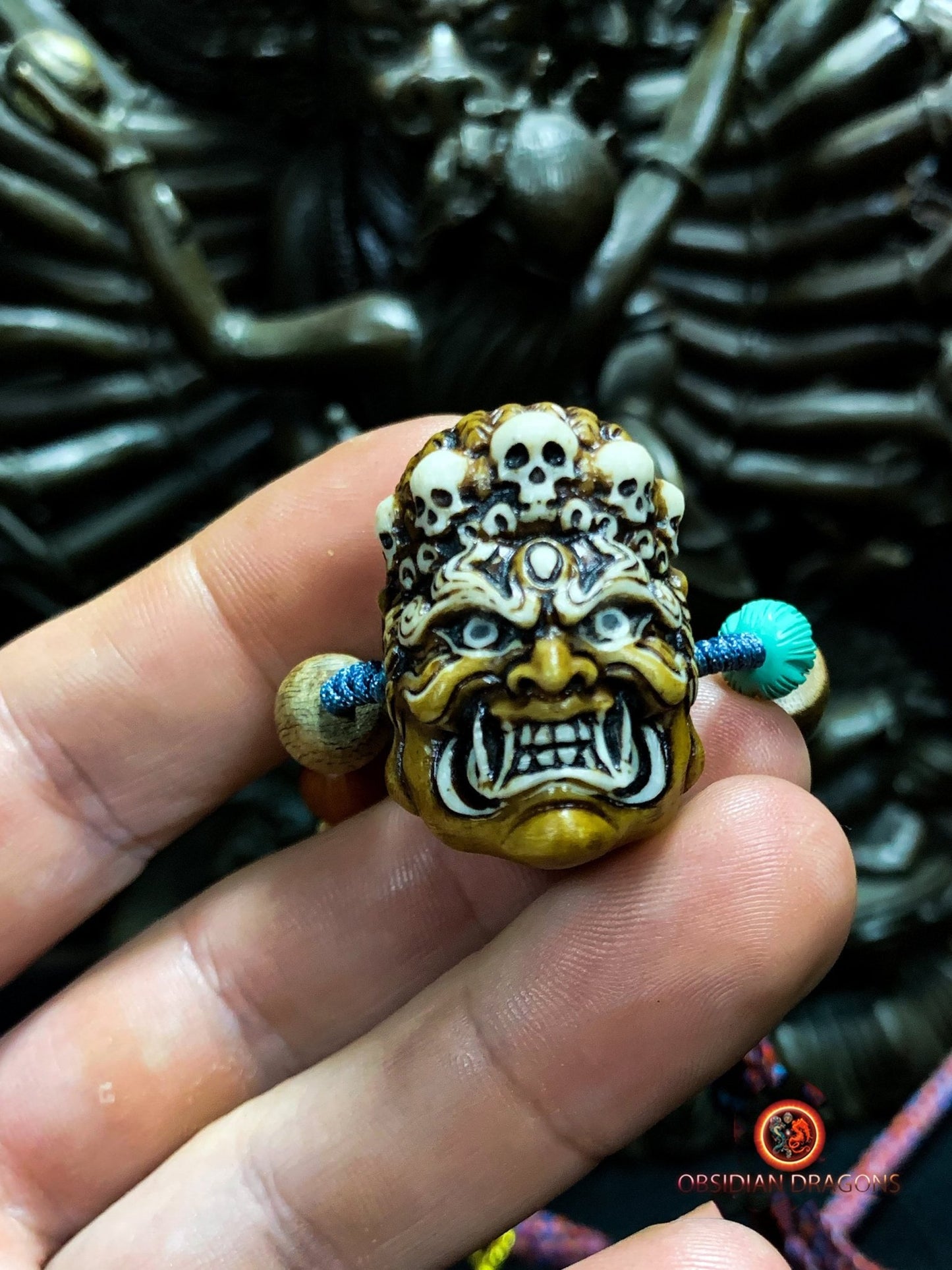 Collier Bouddhiste Tibétain Mahakala - Netsuke Sculpté | obsidian dragons