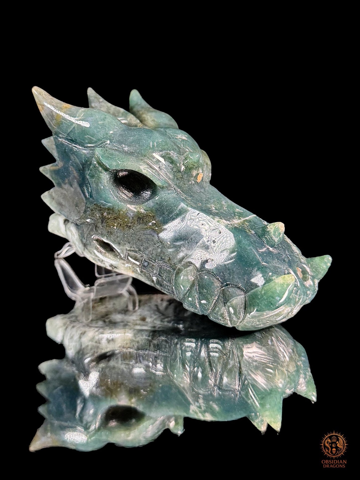 Crâne de dragon en agate mousse – Esprit sylvestre - obsidian dragons