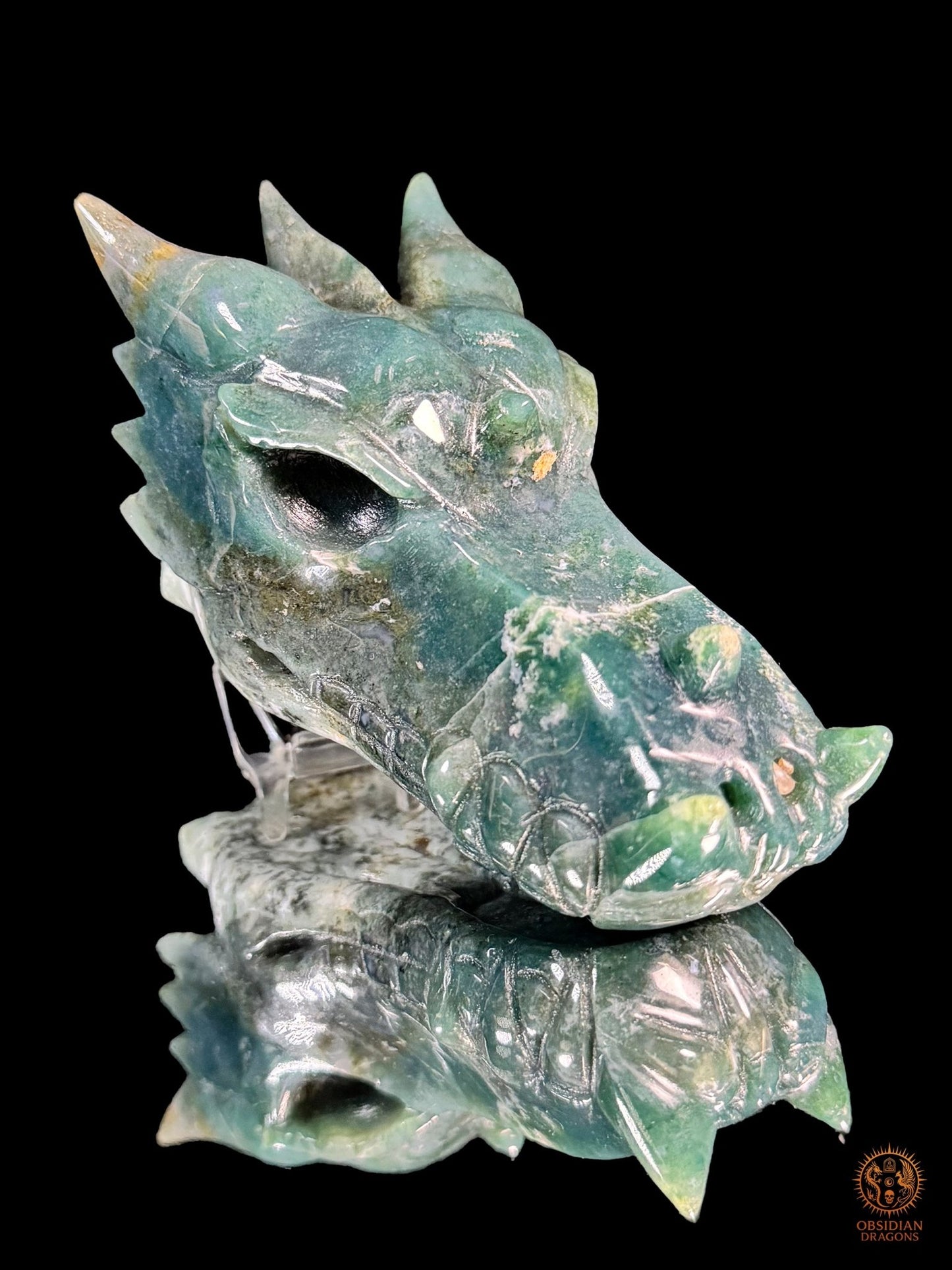 Crâne de dragon en agate mousse – Esprit sylvestre - obsidian dragons