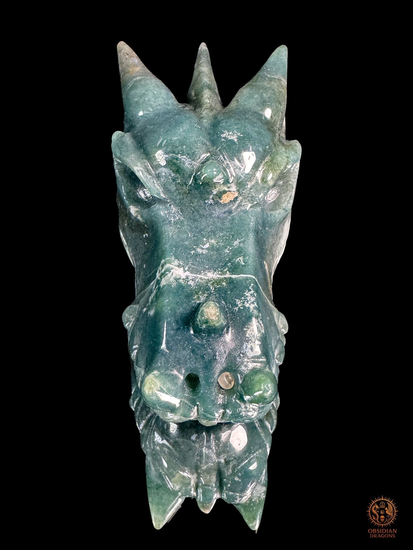 Crâne de dragon en agate mousse – Esprit sylvestre - obsidian dragons