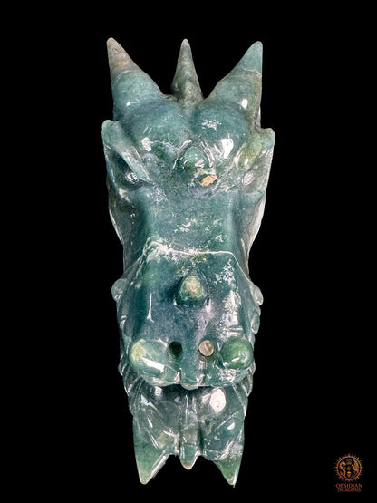Crâne de dragon en agate mousse – Esprit sylvestre - obsidian dragons