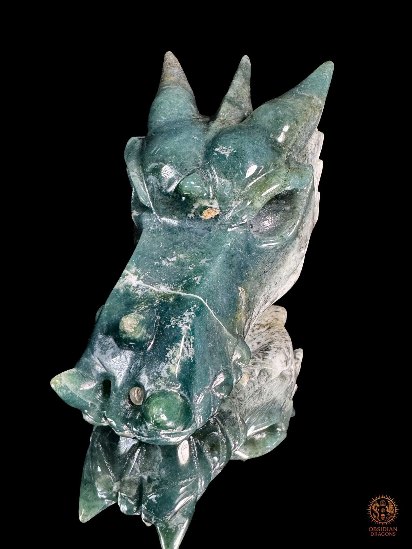Crâne de dragon en agate mousse – Esprit sylvestre - obsidian dragons