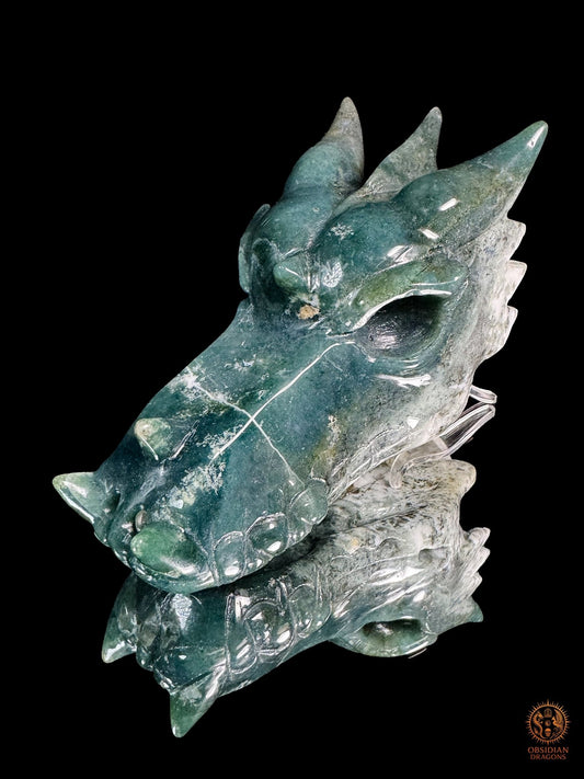Crâne de dragon en agate mousse – Esprit sylvestre - obsidian dragons