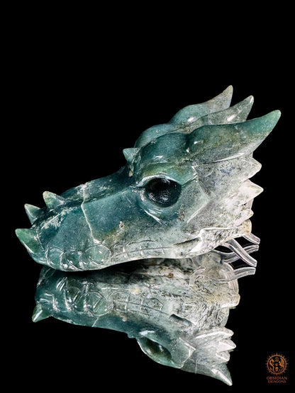 Crâne de dragon en agate mousse – Esprit sylvestre - obsidian dragons