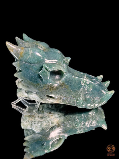 Crâne de dragon en agate mousse – Esprit sylvestre - obsidian dragons