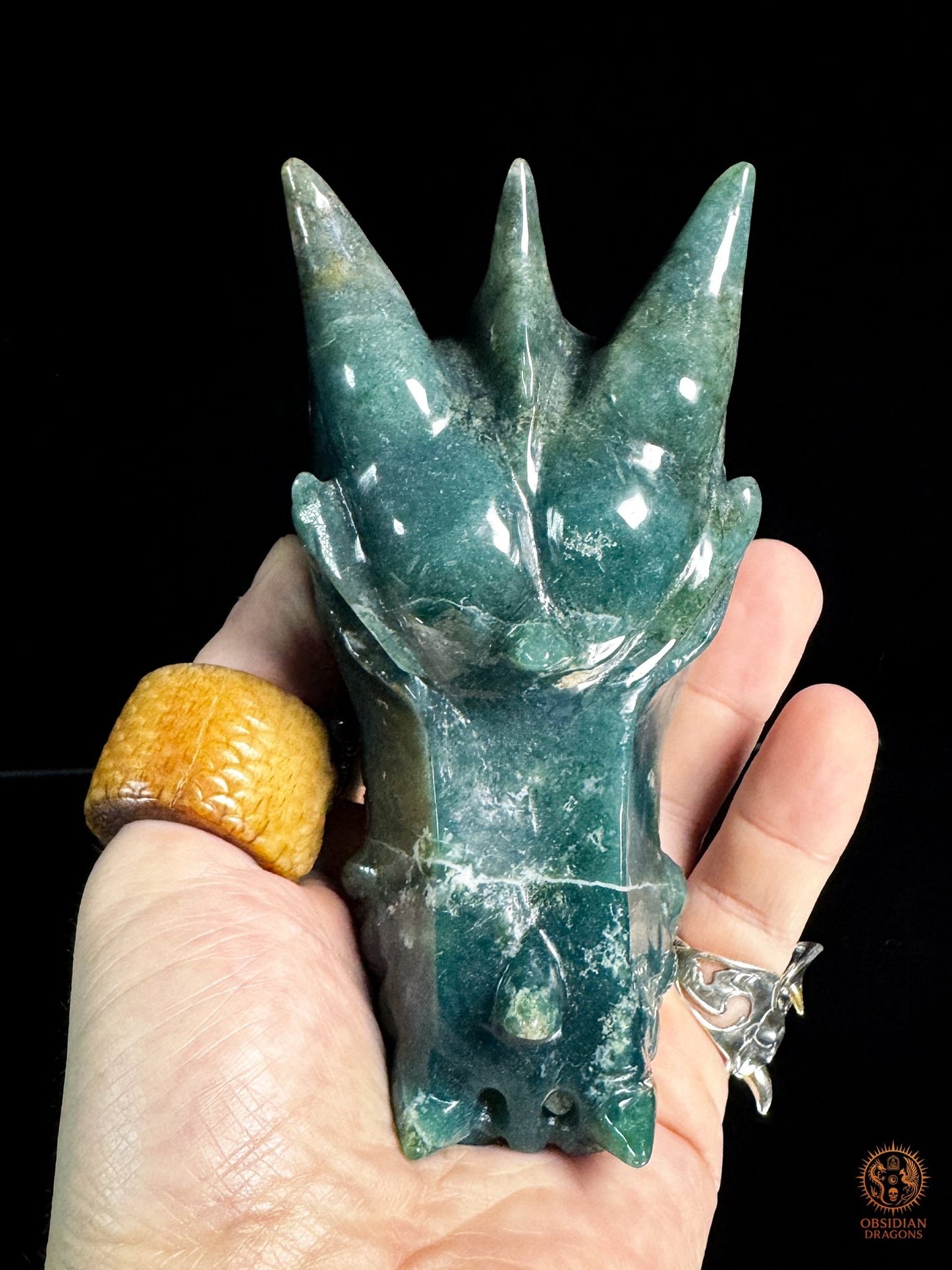 Crâne de dragon en agate mousse – Esprit sylvestre - obsidian dragons