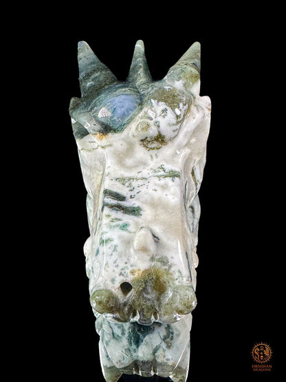 Crâne de dragon en agate mousse – Souffle de pierre - obsidian dragons