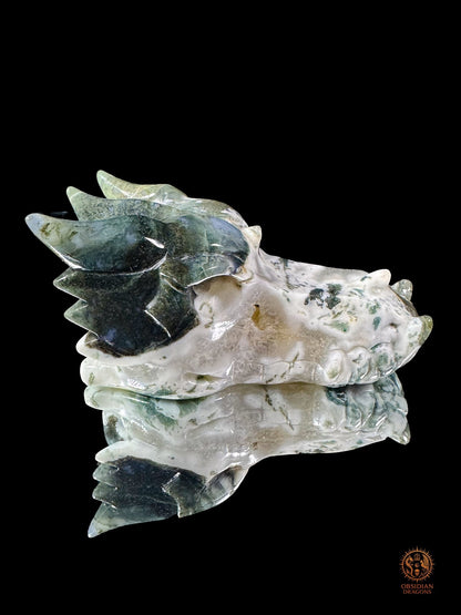 Crâne de dragon en agate mousse – Souffle de pierre - obsidian dragons