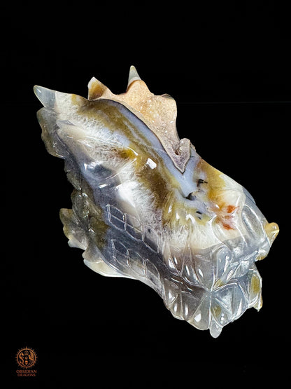 Crâne de dragon en géode de quartz & agate – Ancrage | obsidian dragons