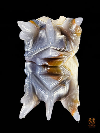 Crâne de dragon en géode de quartz & agate – Gardien du Centre | obsidian dragons
