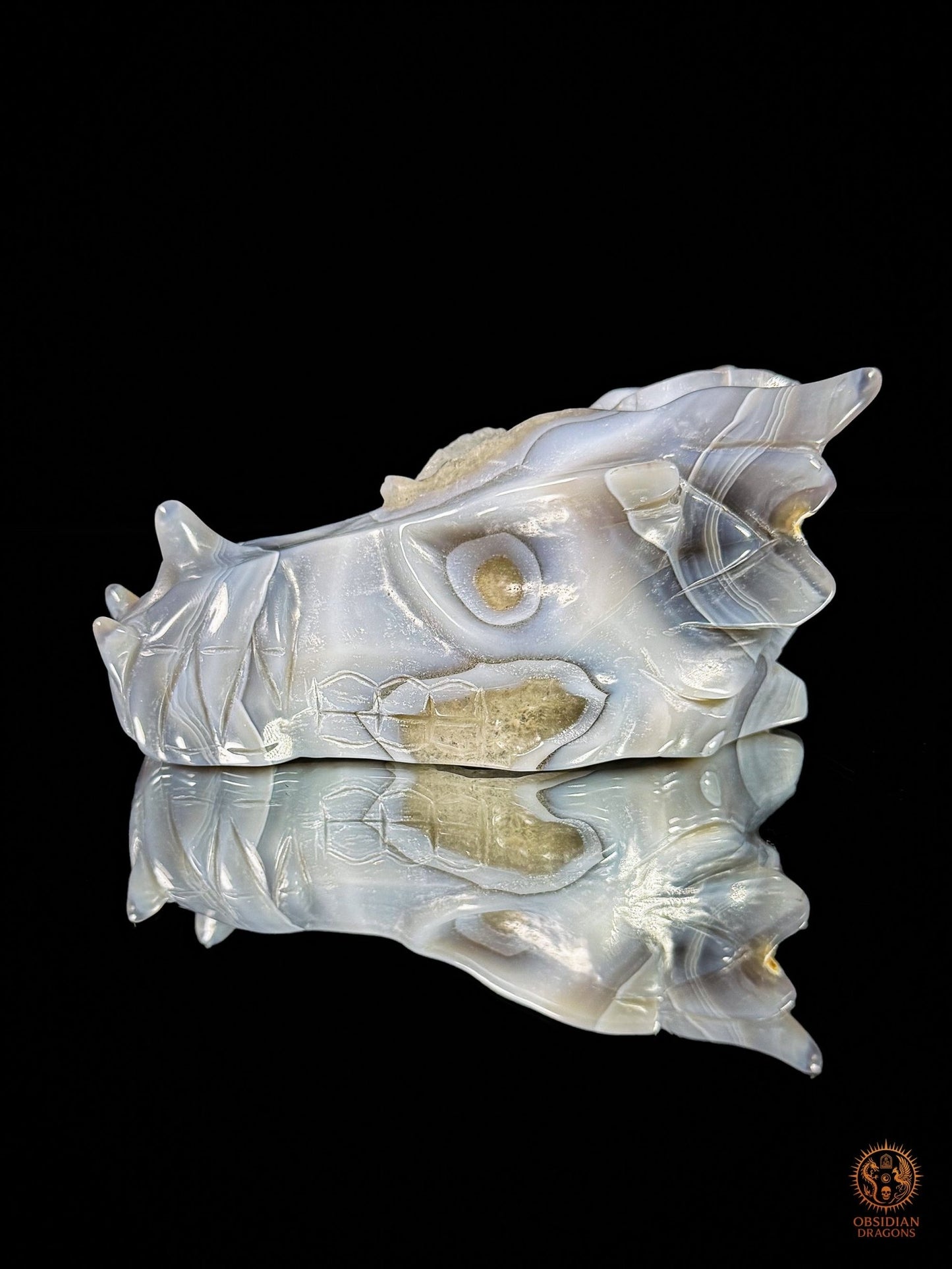 Crâne de dragon en géode de quartz à inclusion de calcite | obsidian dragons