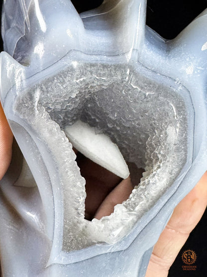 Crâne de dragon en géode de quartz à inclusion de calcite | obsidian dragons