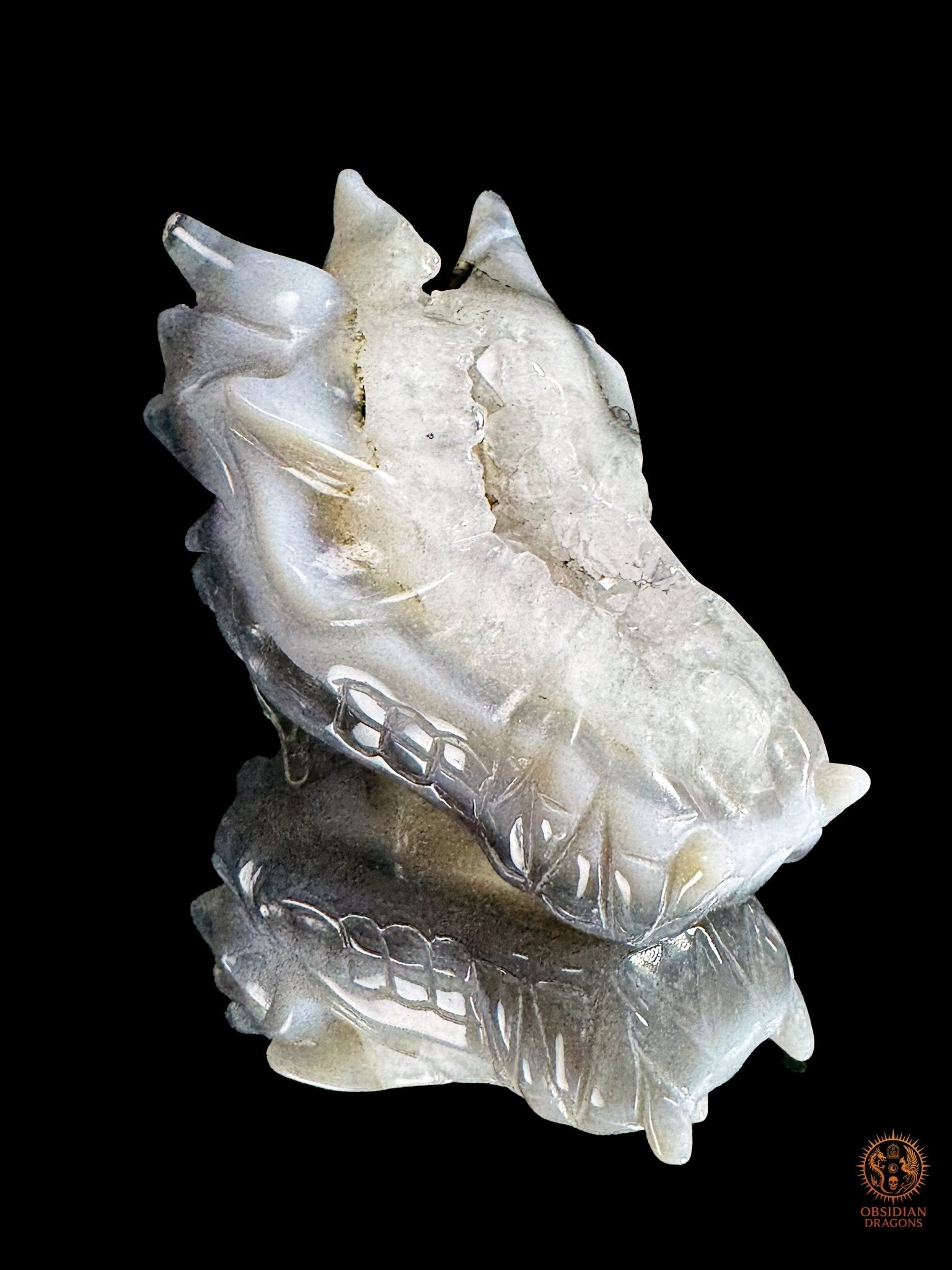 Crâne de dragon en géode de quartz, agate - Axe cristallin | obsidian dragons