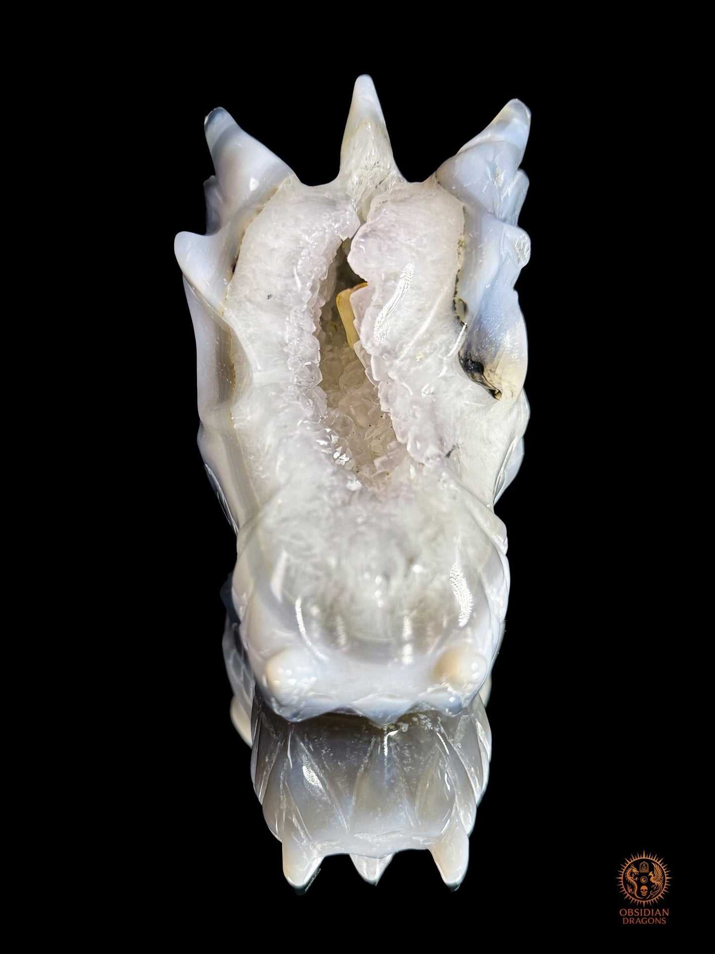 Crâne de dragon en géode de quartz, agate - Axe cristallin | obsidian dragons