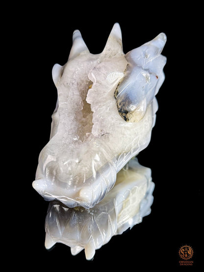 Crâne de dragon en géode de quartz, agate - Axe cristallin | obsidian dragons