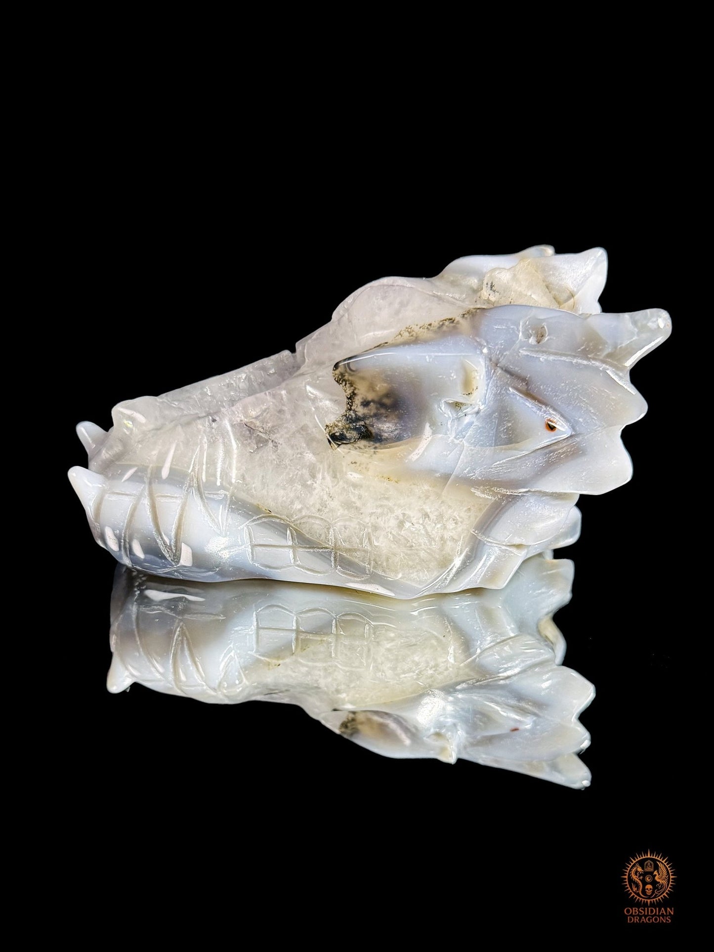 Crâne de dragon en géode de quartz, agate - Axe cristallin | obsidian dragons