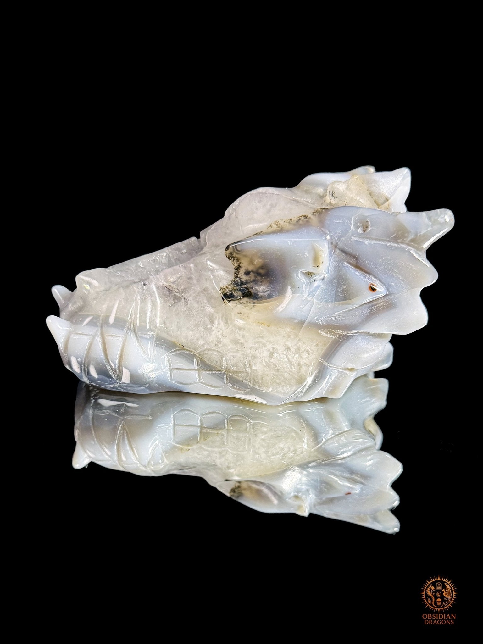 Crâne de dragon en géode de quartz, agate - Axe cristallin | obsidian dragons