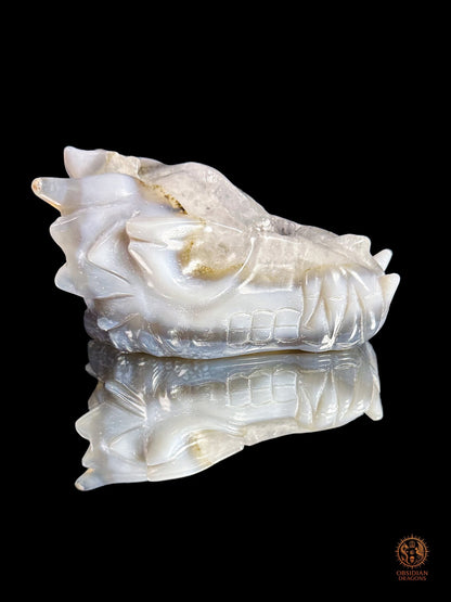 Crâne de dragon en géode de quartz, agate - Axe cristallin | obsidian dragons